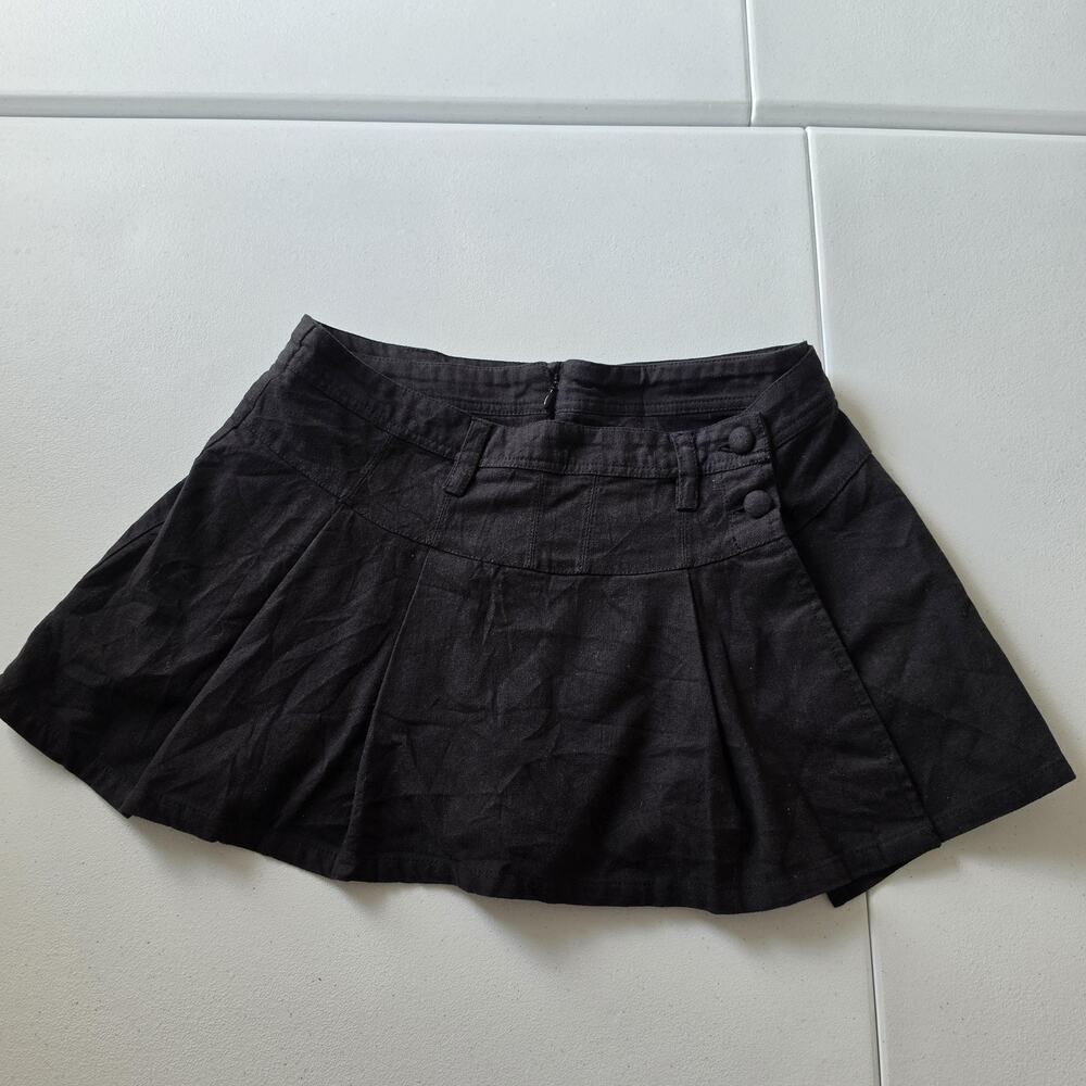 Free People Skort Womens 10 Black Pleated Mini Twill Button Zip Goth Whimsigoth